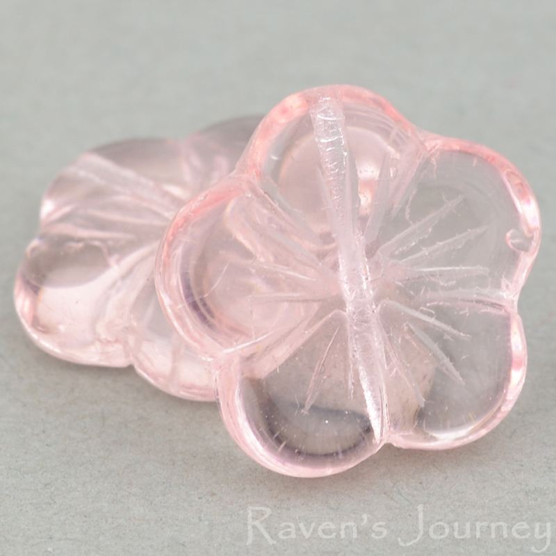 Flat Flower (14mm) Pink Transparent: Raven's Journey Unique Czech Glass