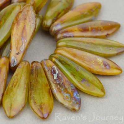 Medium Dagger (16x5mm) Brown Blue Mix Opaque Transparent with Picasso Fullcoat, 250 LOOSE Beads per Unit * Last Unit Remaining*