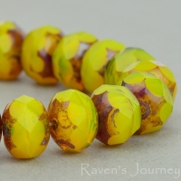 Rondelle (9x6mm) Yellow Opaline with Picasso