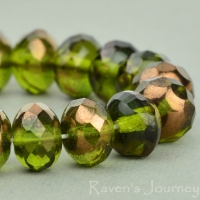 Rondelle (9x6mm) Green Olivine Transparent with Bronze