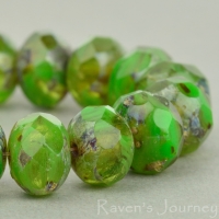 Rondelle (9x6mm) Green Kelly Olivine Mix Opaque Transparent with Picasso