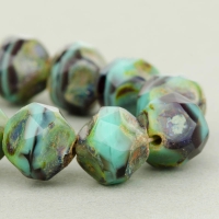 Baroque Central Cut (9mm) Turquoise Opaque and Purple Transparent Mix with Picasso Finish