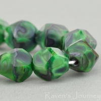 Nugget Cut (10mm) Green Silk and Jet Opaque Mix