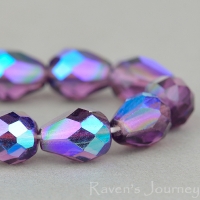 Faceted Drop (9x7mm) Amethyst Purple Transparent with AB