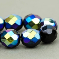 Round Faceted (8mm) Jet Opaque with AB Finish