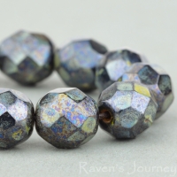 Round Faceted (8mm) Dark Bronze Opaque with Picasso