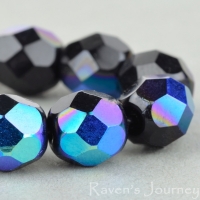 Round Faceted (7mm) Jet Opaque with AB
