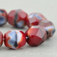 Round Faceted (6mm) Red, Jet, Grey Mix Opaque