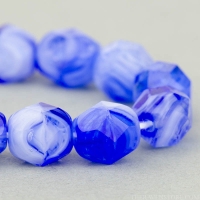 Round Faceted (6mm) Cobalt, White, and Crystal Mix Transparent and Opaque