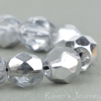 Round Faceted (6mm) Crystal with Silver Half Coat