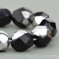 Round Faceted (6mm) Jet Opaque with Silver Half Coat