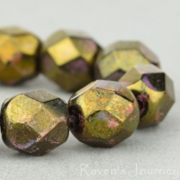 Round Faceted (6mm) Green Luster Opaque with Copper Speckles