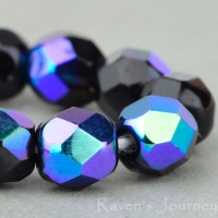 Round Faceted (6mm) Jet Opaque with AB