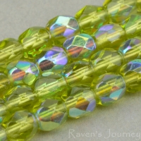 Round Faceted (4mm) Olivine Green Transparent with AB