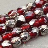 Round Faceted (4mm) Red Ruby Transparent with Platinum Half-Coat