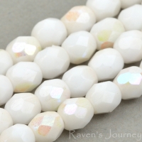 Round Faceted (4mm) White Opaque with AB