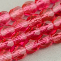 Round Faceted (4mm) Cranberry (Light) Transparent