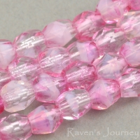 Round Faceted (4mm) Pink Crystal White Mix Transparent Opaque