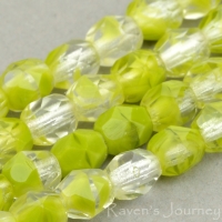 Round Faceted (4mm) Gaspeite Green Crystal Mix Transparent Opaque