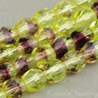 Round Faceted (4mm) Yellow Uranium and Amethyst Purple Mix Transparent