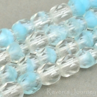 Round Faceted (4mm) Turquoise Blue Crystal Mix Transparent Opaque
