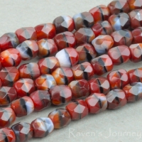 Round Faceted (3mm) Red Tiger's Eye Mix Opaque