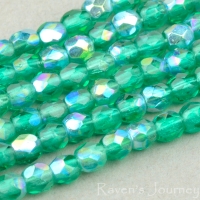 Round Faceted (3mm) Emerald Green Transparent with AB 2