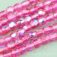 Round Faceted (3mm) Fuchsia Transparent with AB
