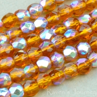 Round Faceted (3mm) Amber Brown Transparent with AB