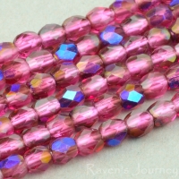 Round Faceted (3mm) Fuchsia Transparent with Blue Iris