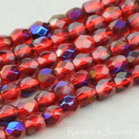 Round Faceted (3mm) Red Ruby Transparent with Blue Iris