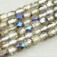 Round Faceted (3mm) Smokey Topaz Transparent with Blue Iris