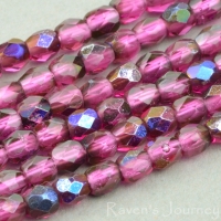 Round Faceted (3mm) Fuchsia Transparent with Blue Iris 2