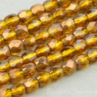 Round Faceted (3mm) Amber Transparent with Bronze Half-Coat