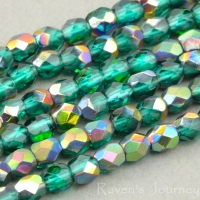 Round Faceted (3mm) Green Emerald Transparent with Vitrail