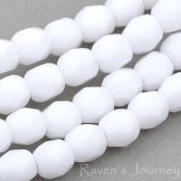 Round Faceted (4mm) White Opaque
