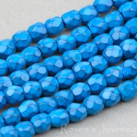 Round Faceted (3mm) Teal Opaque with Jet Honeycomb