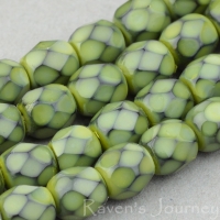 Round Faceted (4mm) Sage Green Opaque with Jet Honeycomb