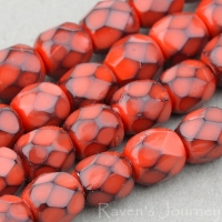 Round Faceted (4mm) Orange Opaque with Jet Honeycomb