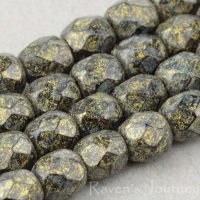 Round Faceted (4mm) Golden Green Patina Opaque