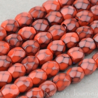 Round Faceted (3mm) Orange Opaque with Jet Honeycomb