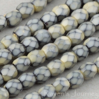 Round Faceted (3mm) Golden Grey Opaque with Jet Honeycomb