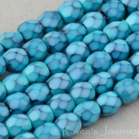 Round Faceted (3mm) Turquoise Opaque with Jet Honeycomb