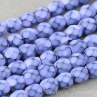 Round Faceted (3mm) Lavender Opaque with Jet Honeycomb