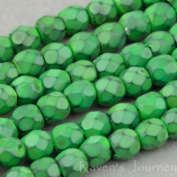 Round Faceted (3mm) Green (Kelly Green) Opaque with Jet Honeycomb