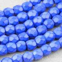 Round Faceted (3mm) Blue Opaque with Jet Honeycomb