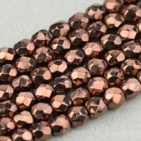 Round Faceted (3mm) Brown Opaque with Bronze
