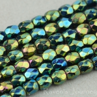 Round Faceted (3mm) Green and Blue Peacock Finish Opaque