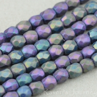 Round Faceted (3mm) Purple and Green Peacock Opaque with Purple Iris Finish