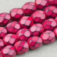 Round Faceted (4mm) Maroon Opaque with Jet Honeycomb Finish